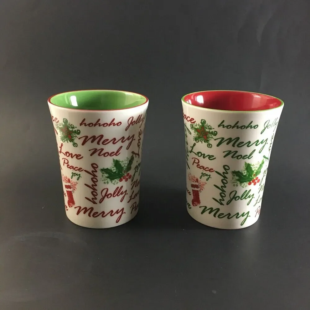 Starbucks Coffee Cups Lot‎ (2) Size 12 oz Stars/Stockings 2007 Red/Green/White
